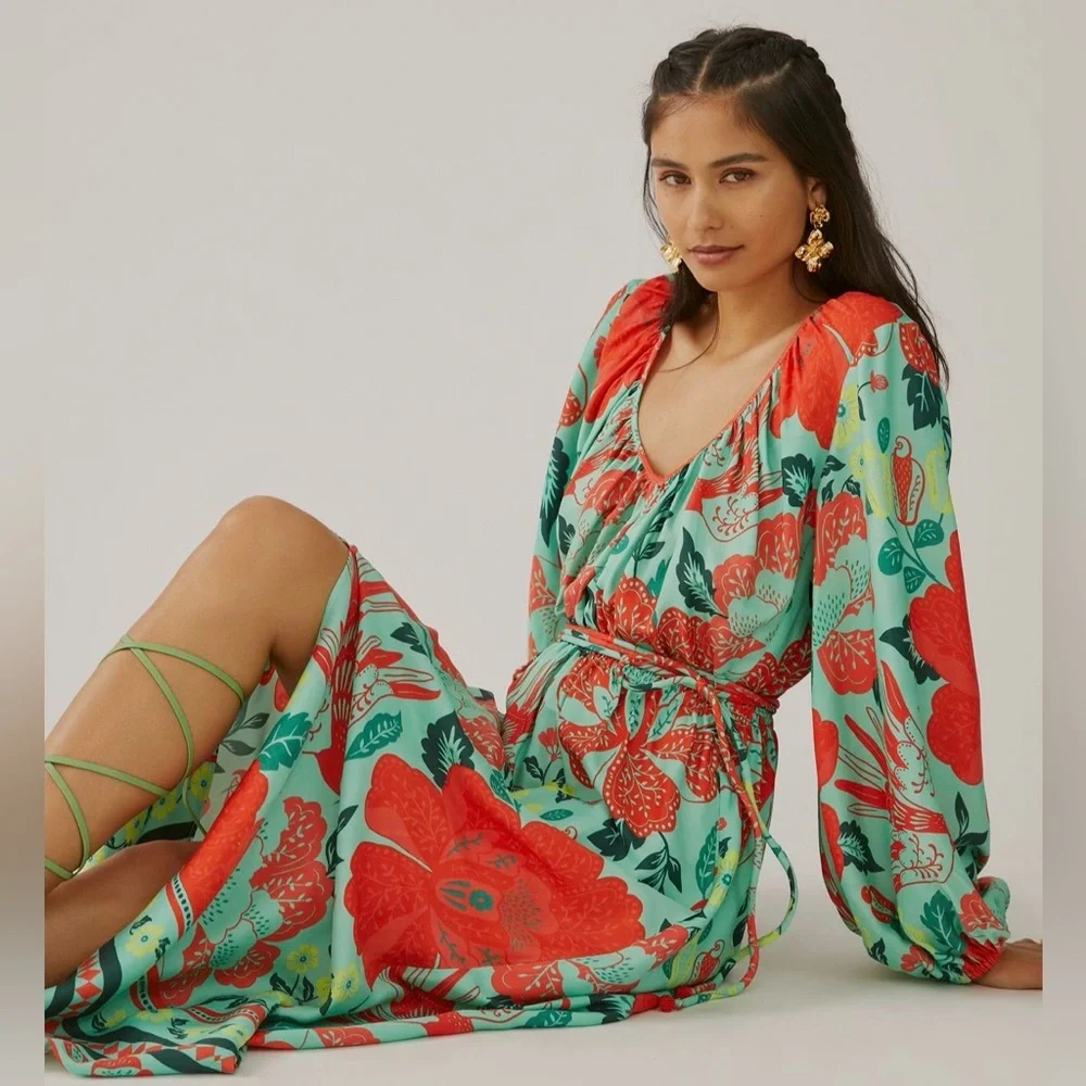 Farm Rio x Anthropologie Poppy Print Maxi Dress M - Picture 5 of 12